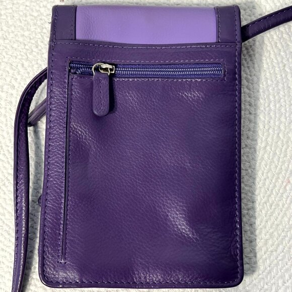 NWOT ILI Handbags NY Leather Organizer On a String Purple Phone & Card/ID Holder - Picture 5 of 6